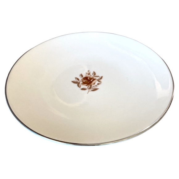 Flintridge Marlys Coupe Bread and Butter Plate Brown Pink Rose Platinum Trim - Picture 2 of 3